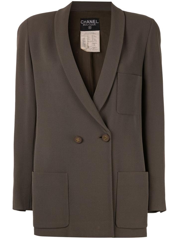 Chanel Pre-owned Cc Logo Double Breasted Jacket - Green