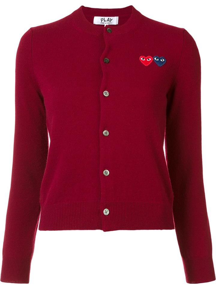 Comme Des Garçons Play Double Heart Cardigan - Red