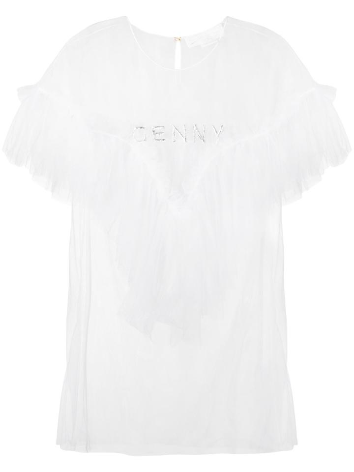 Genny Sheer Ruffle Detail T-shirt - White