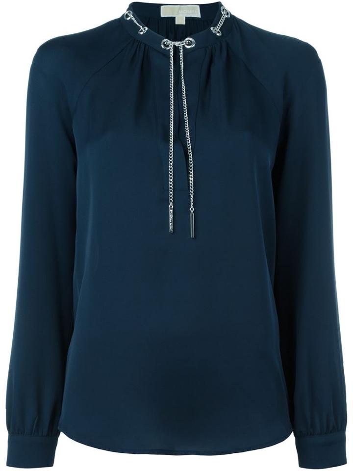 Michael Michael Kors Chain And Eyelet Blouse, Women's, Size: Xs, Blue, Silk