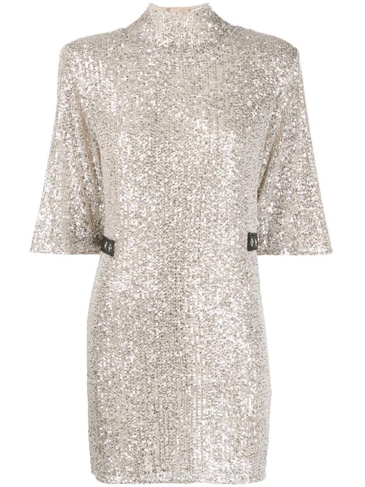 Patrizia Pepe Short-sleeve Embellished Dress - Silver