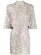 Patrizia Pepe Short-sleeve Embellished Dress - Silver