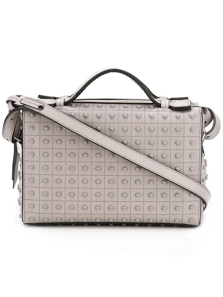 Tod's Studded Cube Cross-body Bag, Women's, Grey, Calf Leather