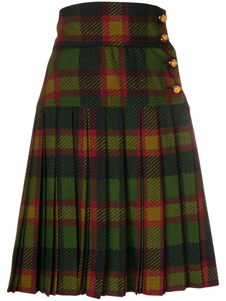 Yves Saint Laurent Vintage Pleated Tartan Skirt - Green