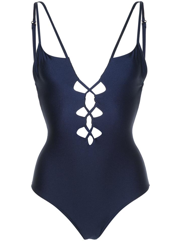 Suboo Plunge Neck One Piece Swimsuit - Blue