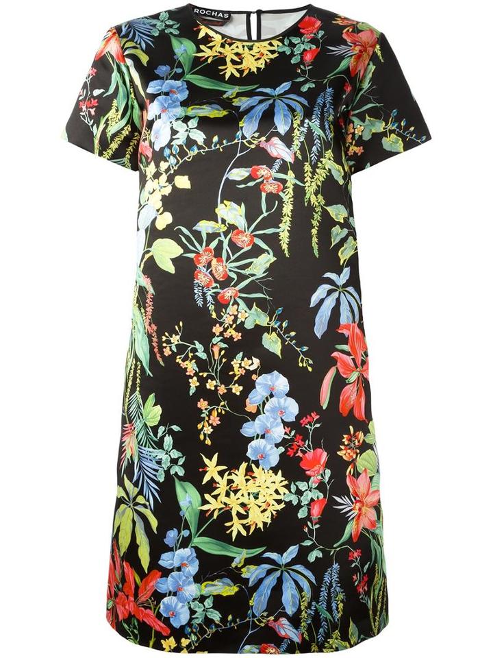 Rochas Floral Print Dress, Women's, Size: 40, Polyester/silk