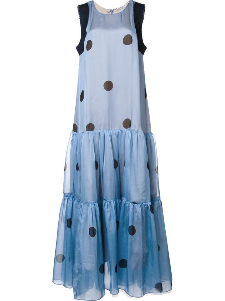 Natasha Zinko Long Polka Dot Dress, Women's, Size: 38, Blue, Polyamide/silk