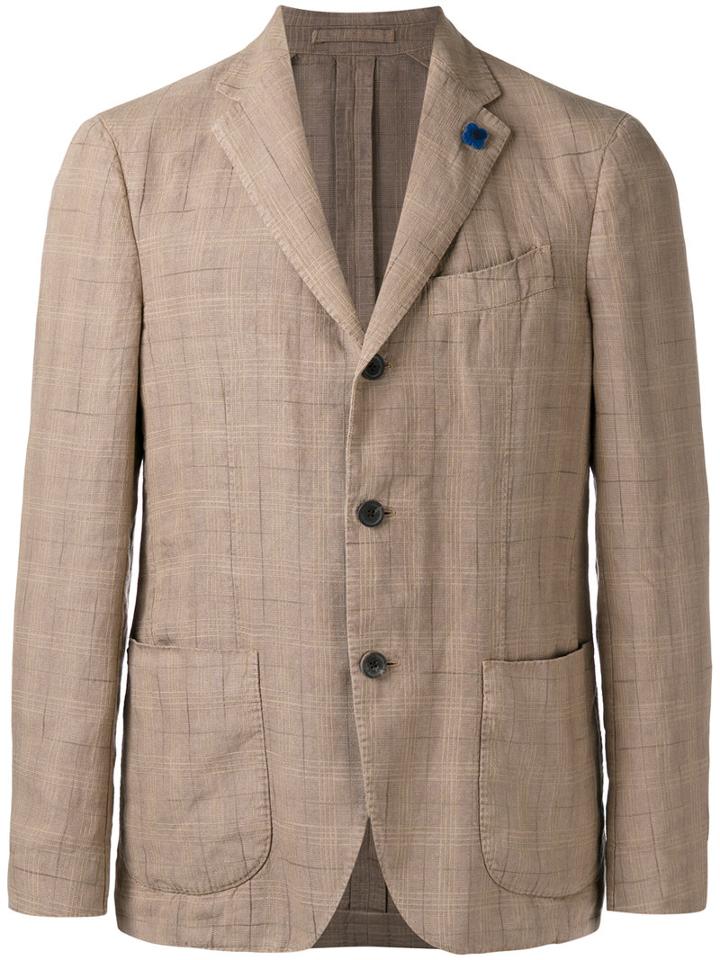 Lardini Tartan Pattern Blazer, Men's, Size: 52, Nude/neutrals, Cotton/linen/flax