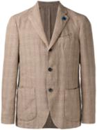 Lardini Tartan Pattern Blazer, Men's, Size: 52, Nude/neutrals, Cotton/linen/flax