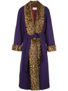 Gucci Leopard Print Trimmed Belted Coat - Purple