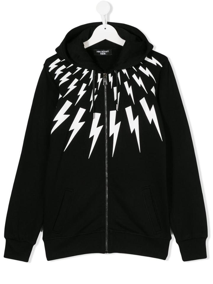 Neil Barrett Kids Lightning Bolt Zip Hoodie - Black