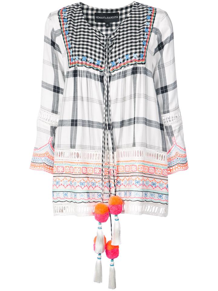 Hemant And Nandita Embroidered Peasant Blouse - White