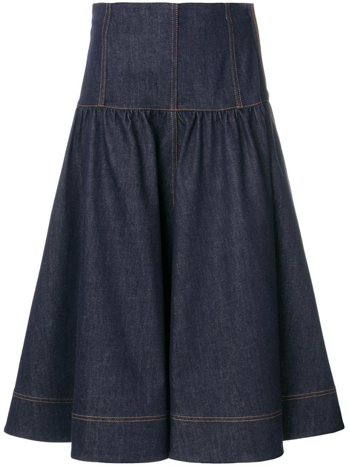 Fendi Flared Denim Midi Skirt - Blue