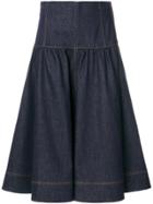 Fendi Flared Denim Midi Skirt - Blue