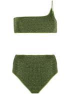 Oseree Glitter One-shoulder Bikini Set - Green
