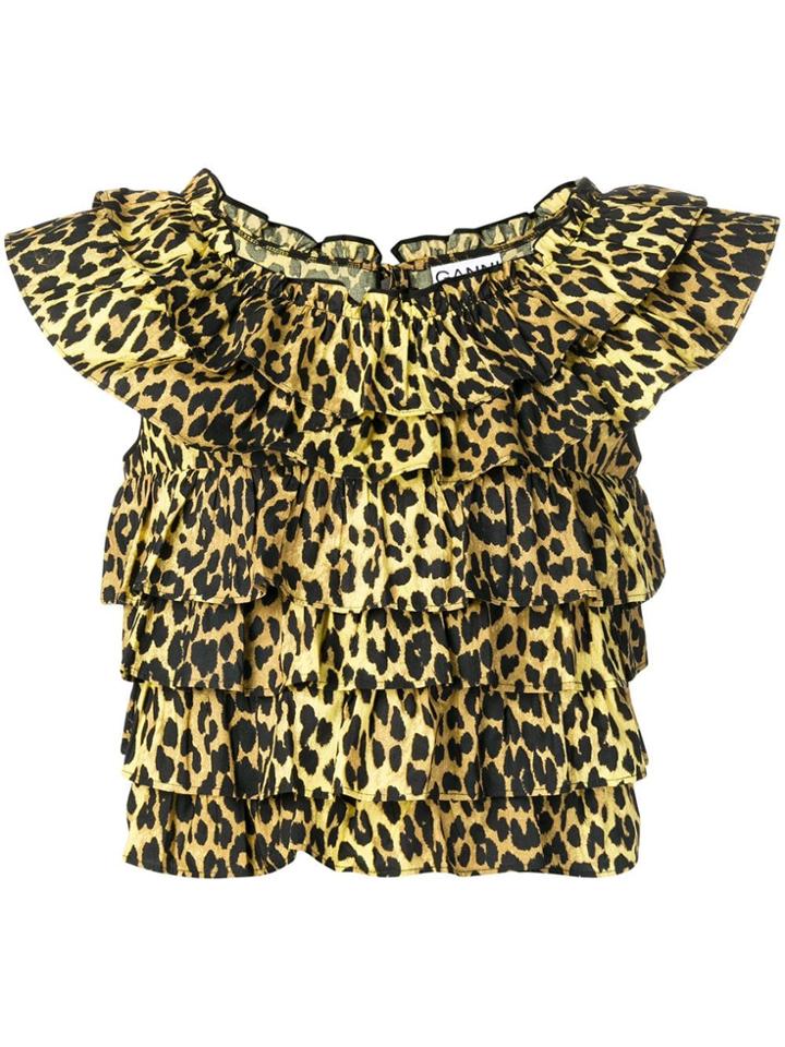Ganni Leopard Print Blouse - Yellow