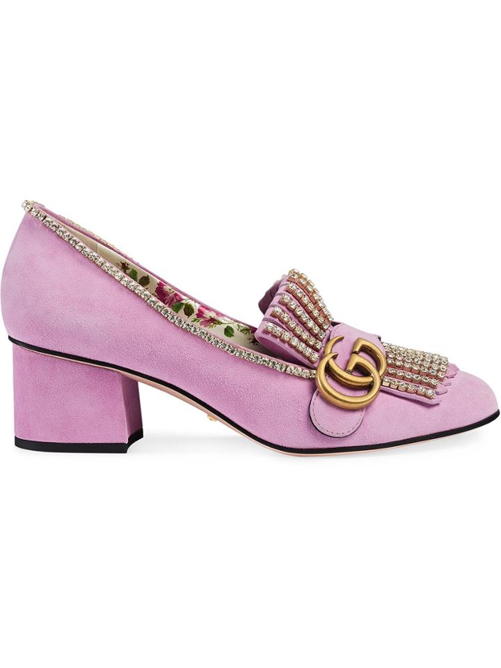 Gucci Suede Mid-heel Pumps With Crystals - Pink & Purple