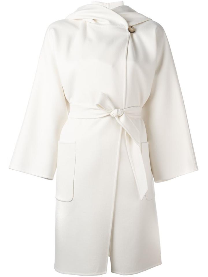 Max Mara Belted Hooded Coat, Women's, Size: 40, White, Virgin Wool/angora