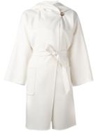 Max Mara Belted Hooded Coat, Women's, Size: 40, White, Virgin Wool/angora