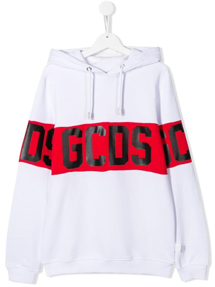 Gcds Kids Logo Print Hoodie - White