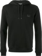 Dolce & Gabbana Logo Patch Hooded Sweatshirt, Men's, Size: 52, Black, Cotton/zamac/calf Leather