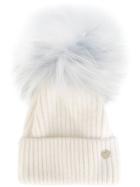 Yves Salomon Removable Raccoon Pom Pom Knit Hat - White