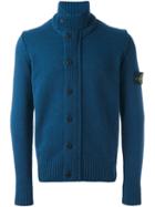 Stone Island Roll Neck Buttoned Cardigan, Men's, Size: Large, Blue, Polyamide/wool