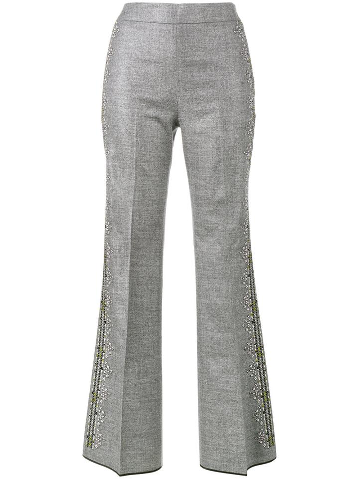Giambattista Valli - Floral Embroidered Trousers - Women - Silk/linen/flax/virgin Wool - 38, Grey, Silk/linen/flax/virgin Wool