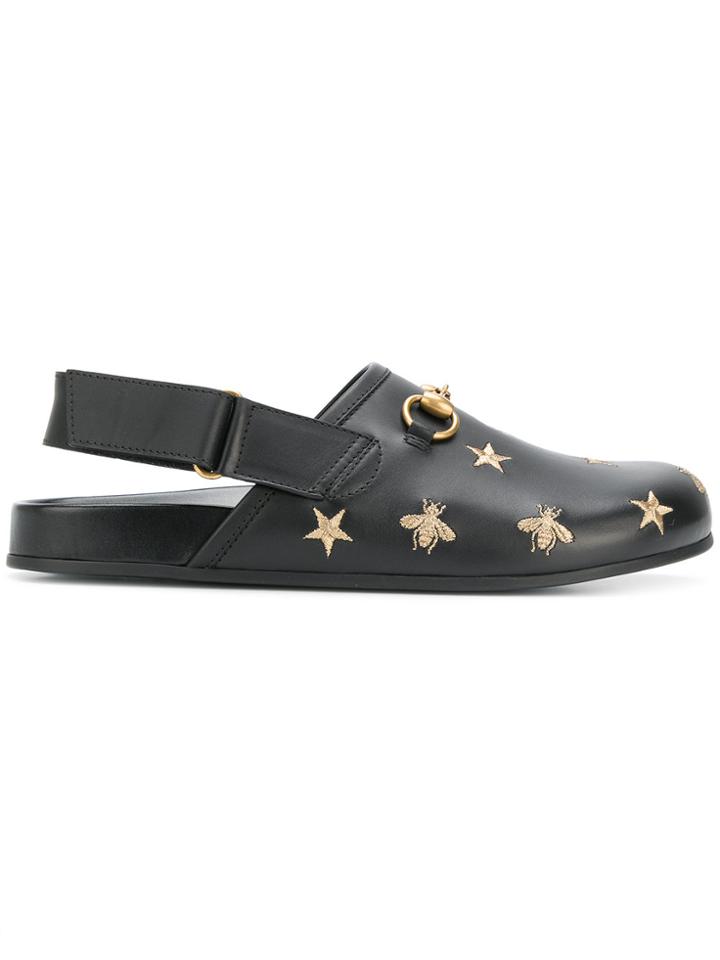 Gucci Horsebit Embroidered Sandals - Black
