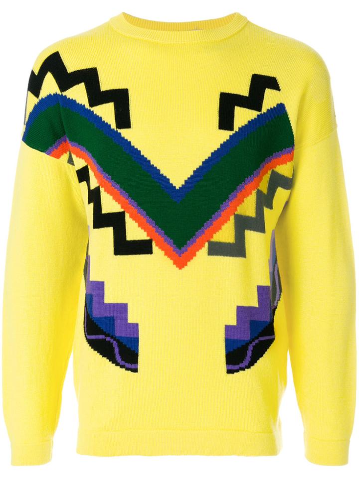 Versace Vintage Geometric Intarsia Jumper - Yellow & Orange