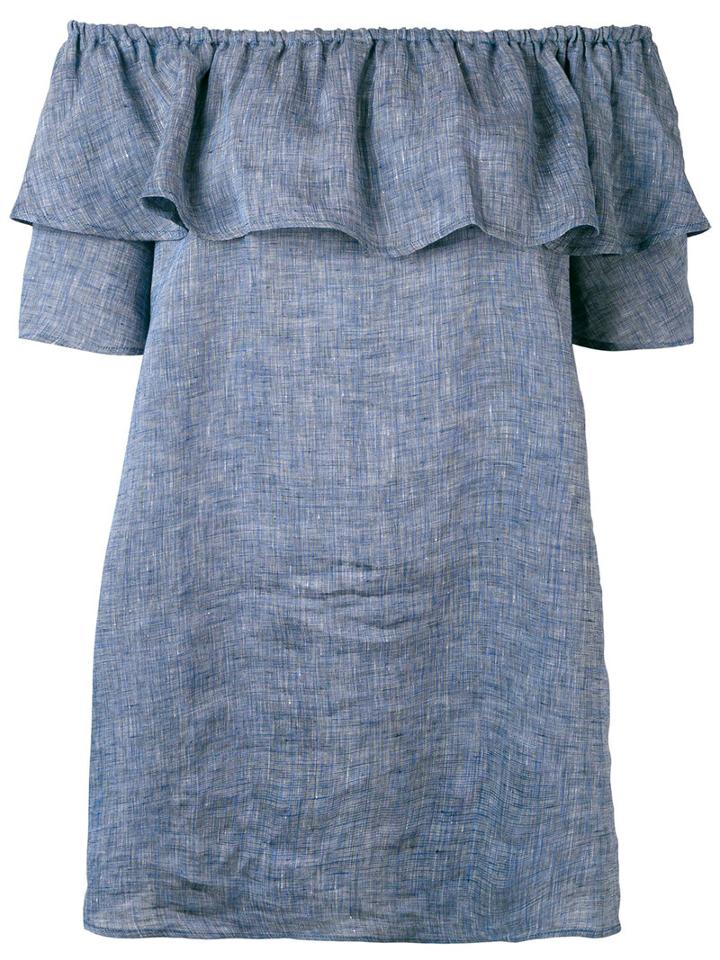 Roberto Collina - Chambray Ruffled Off-the-shoulder Top - Women - Linen/flax - Xs, Blue, Linen/flax