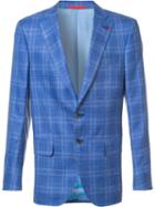 Isaia Classic Checked Blazer, Men's, Size: 52, Blue, Wool/silk/linen/flax