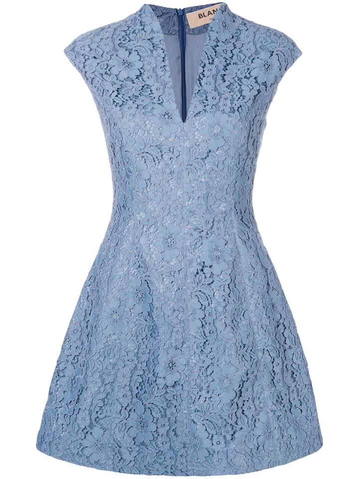 Blanca Floral Lace Flared Dress - Blue