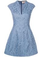 Blanca Floral Lace Flared Dress - Blue