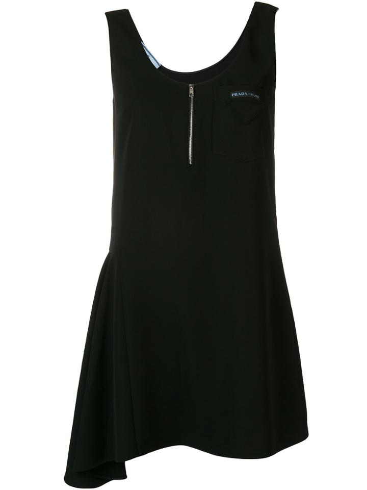 Prada Zipped Sleeveless Asymmetric Dress - Black