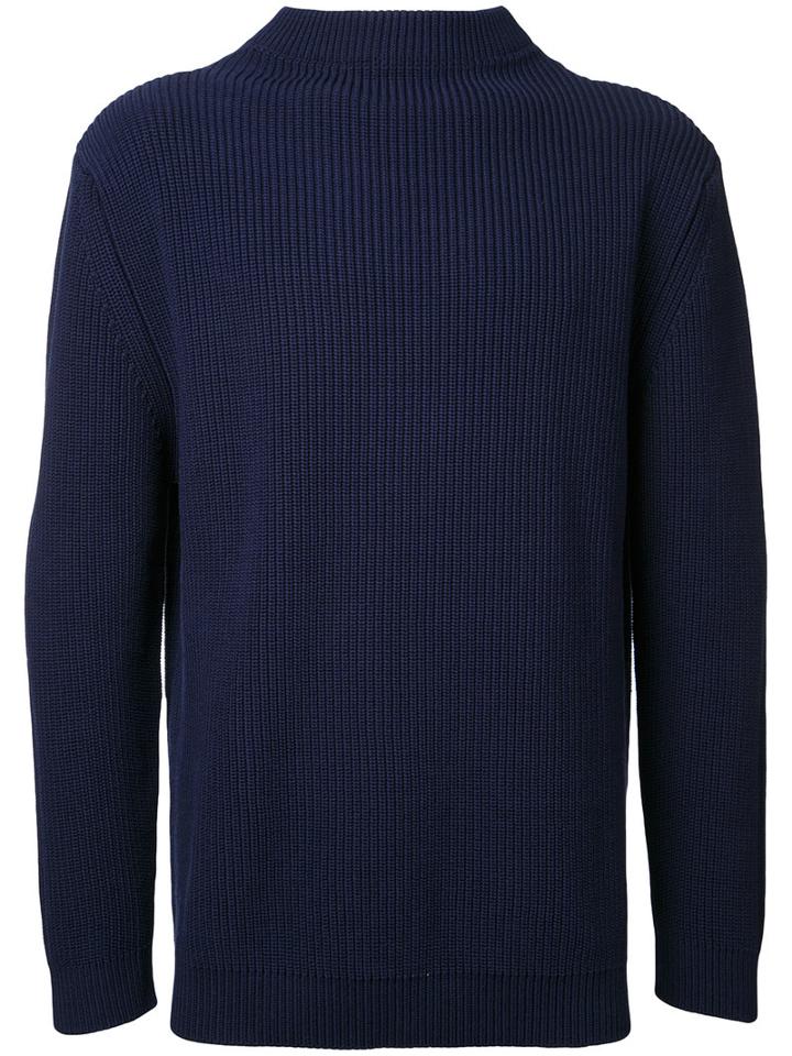 Andersen-andersen High Neck Knitted Sweater, Men's, Size: Large, Blue, Cotton
