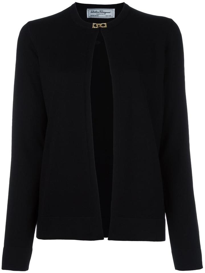 Salvatore Ferragamo Buckle Up Cardigan, Women's, Size: Medium, Black, Virgin Wool/silk