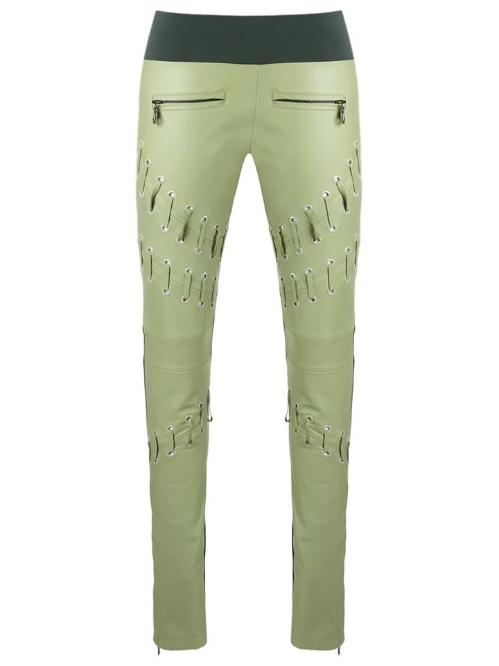 Andrea Bogosian Skinny Trousers, Women's, Size: G, Green, Leather/polyamide