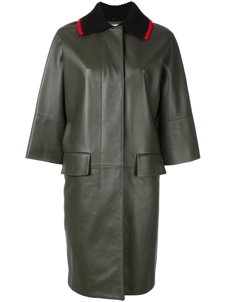 Marni Ribbed Collar Oversize Coat, Women's, Size: 42, Green, Cotton/viscose/lamb Skin