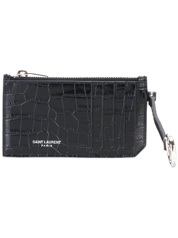 Saint Laurent Paris 5 Fragments Zip Pouch, Women's, Blue, Calf Leather