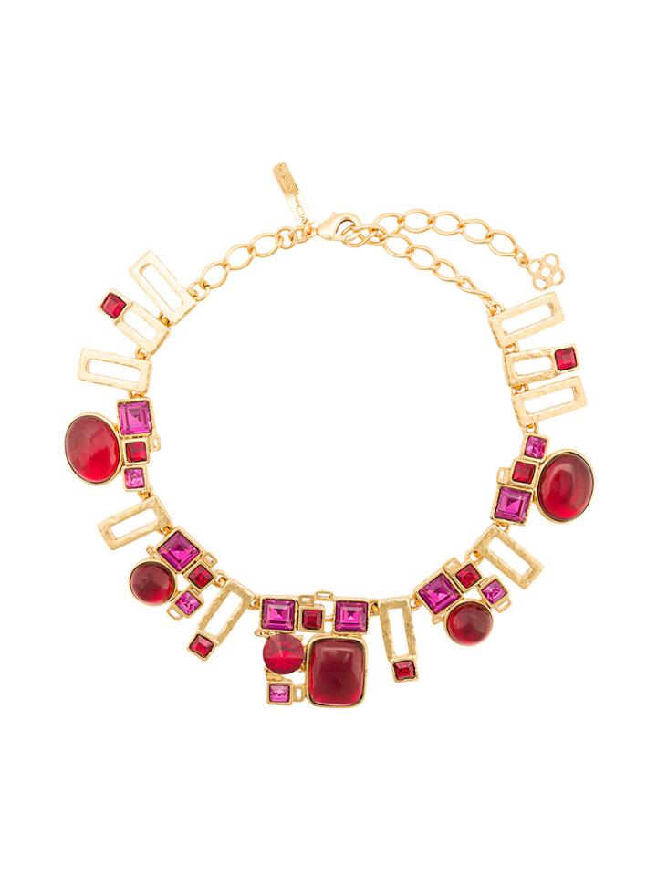 Oscar De La Renta Geometric Pendant Chain Necklace - Red