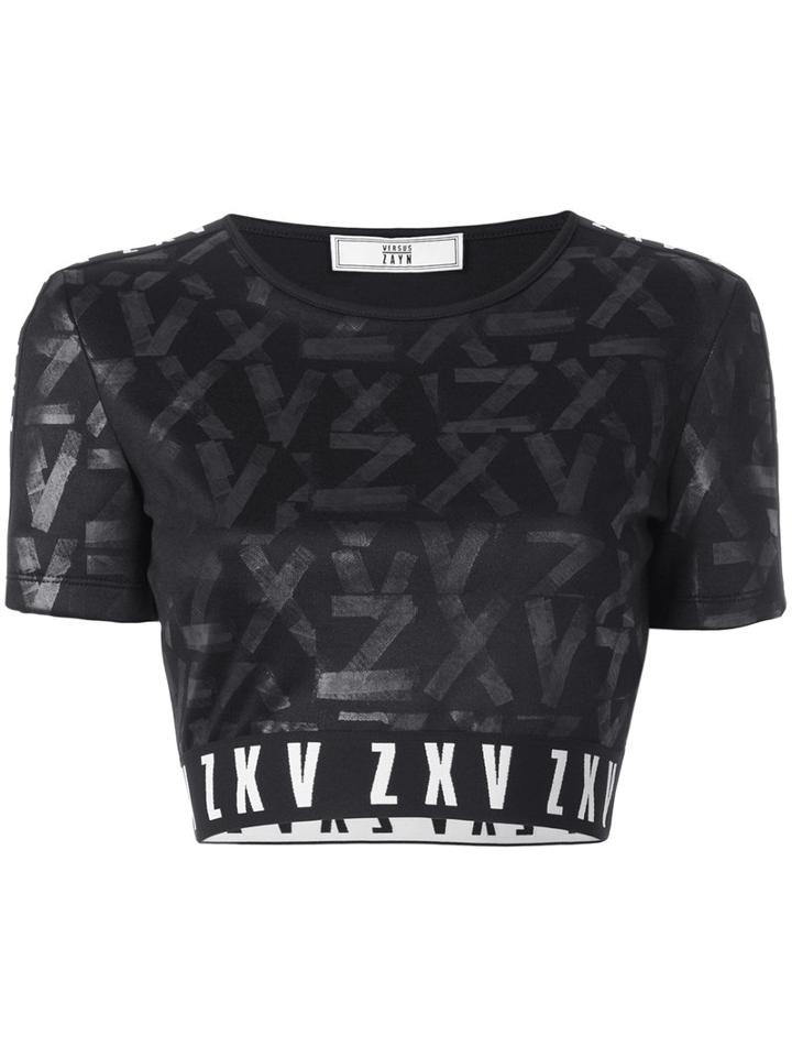 Versus - Tonal Pattern Cropped T-shirt - Women - Cotton/polyamide/polyester/spandex/elastane - 42, Black, Cotton/polyamide/polyester/spandex/elastane