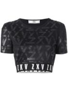 Versus - Tonal Pattern Cropped T-shirt - Women - Cotton/polyamide/polyester/spandex/elastane - 42, Black, Cotton/polyamide/polyester/spandex/elastane