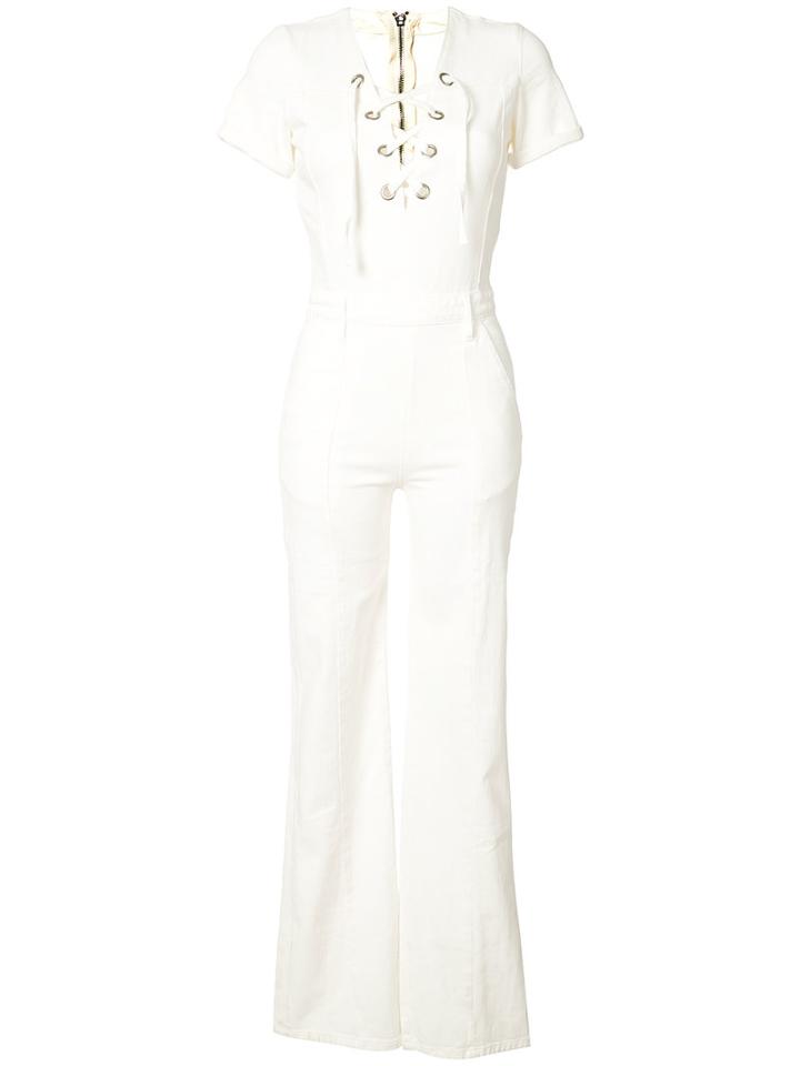 Frame Denim - Lace-up Jumpsuit - Women - Cotton/spandex/elastane - Xs, White, Cotton/spandex/elastane