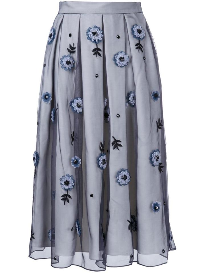 Holly Fulton Flower Embellished Pleated Skirt - Grey