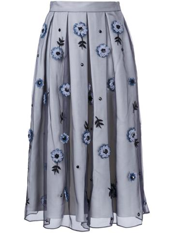 Holly Fulton Flower Embellished Pleated Skirt - Grey
