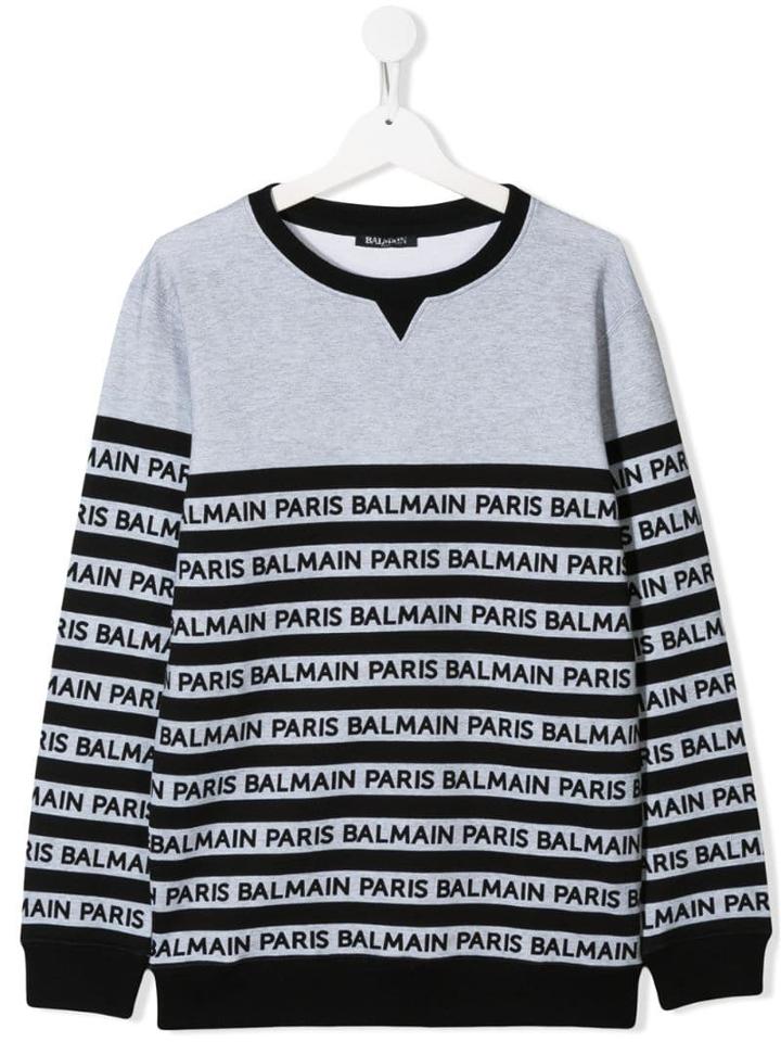 Balmain Kids Teen Logo Stripe Sweatshirt - Grey