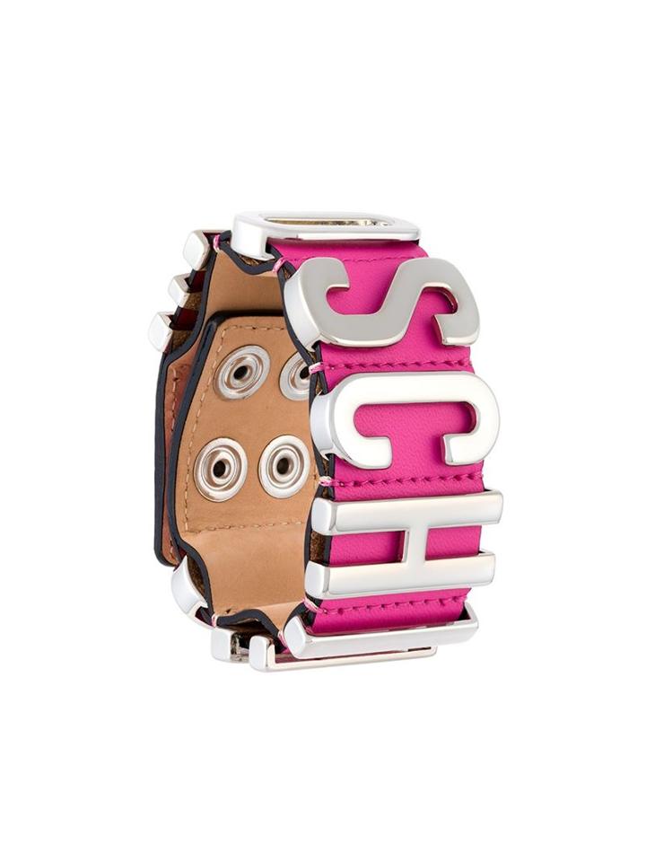 Moschino Logo Plaque Bracelet, Women's, Pink/purple, Leather/metal Other