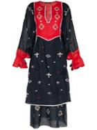 Vita Kin Embroidered Tiered Linen Dress - Blue Red