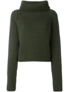 Haider Ackermann Wide Roll Neck Ribbed Sweater, Women's, Size: Small, Green, Virgin Wool